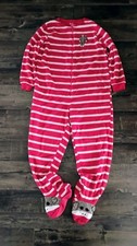 Nick Nora Sock Monkey Footed Pajamas XXL Red Striped Fleece One Piece Cozy PJ