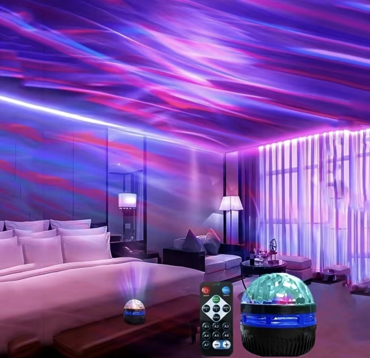 Wireless LED Night Light Ocean Wave Aurora Projector Lamp 16 Colors Rechargeable