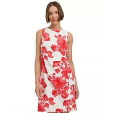 Tommy Hilfiger Red White Sleeveless Floral Sheath Dress 16 Boho Fairy Whimsy