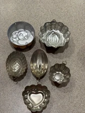 Vintage 6 Lot Mix Copper Tone Tin Inside Jell-O Cake Mold Wall Hanging Metal