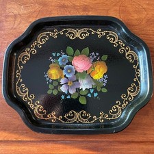 Vintage Elite Made in England painted metal floral mini trinket tray