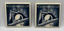 Delft Tile Advertising Holland America Line Blue New York Route 2-Coaster Set