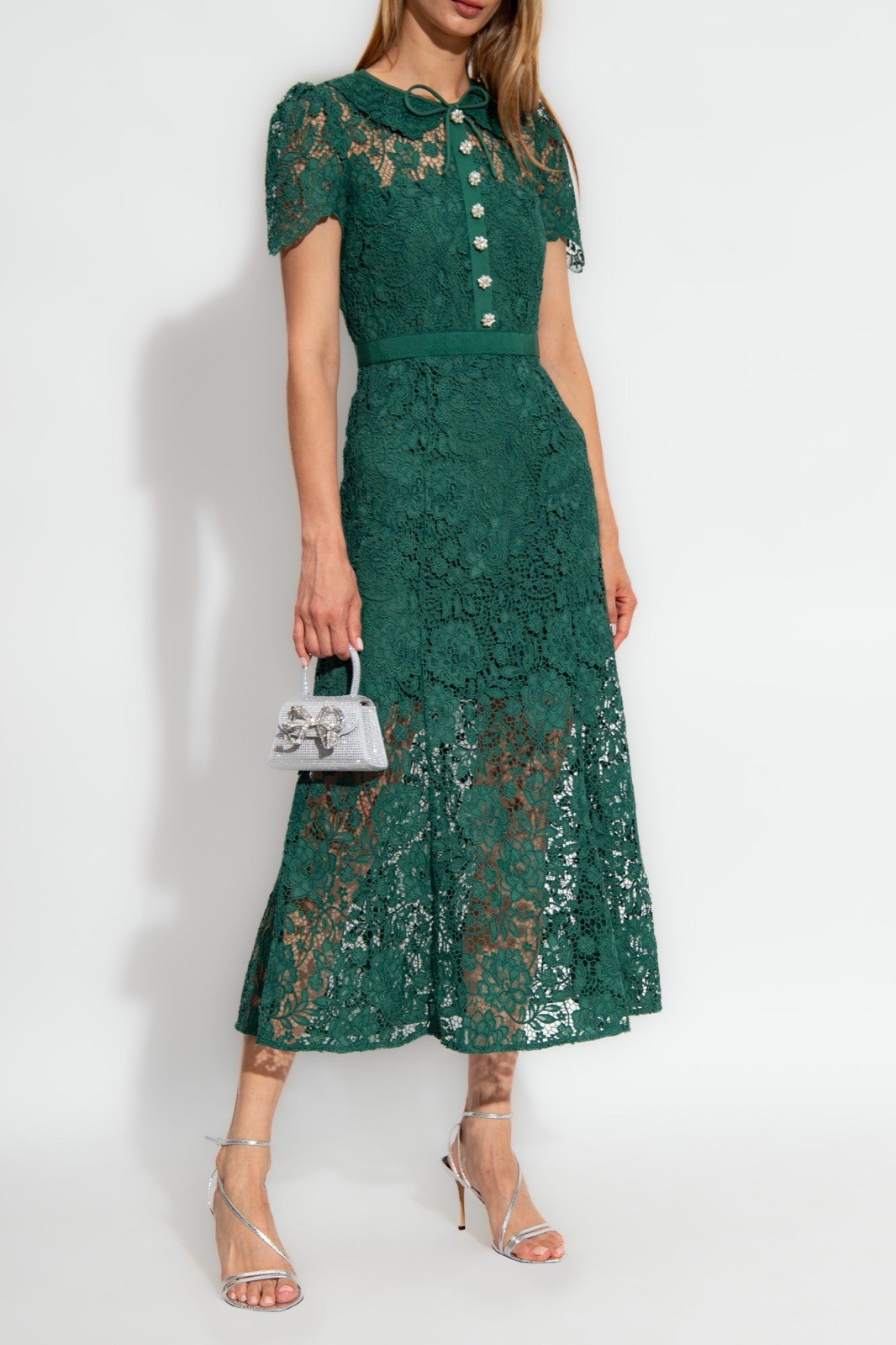 Self portrait green cord lace midi dress emerald green