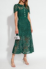 Self Portrait Green Cord Lace Midi Dress Emerald Green