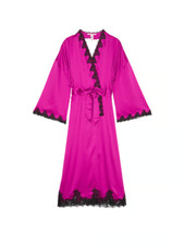 New VICTORIA'S SECRET Satin Rose Lace Maxi Robe Valentines Lingerie XL - XXL