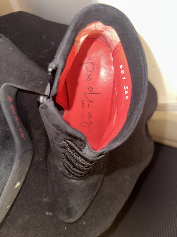 Botas Pos ole rouge camurça preta sólida com zíper lateral biqueira fechada tornozelo tamanho 36.5 - Imagem 3 de 4