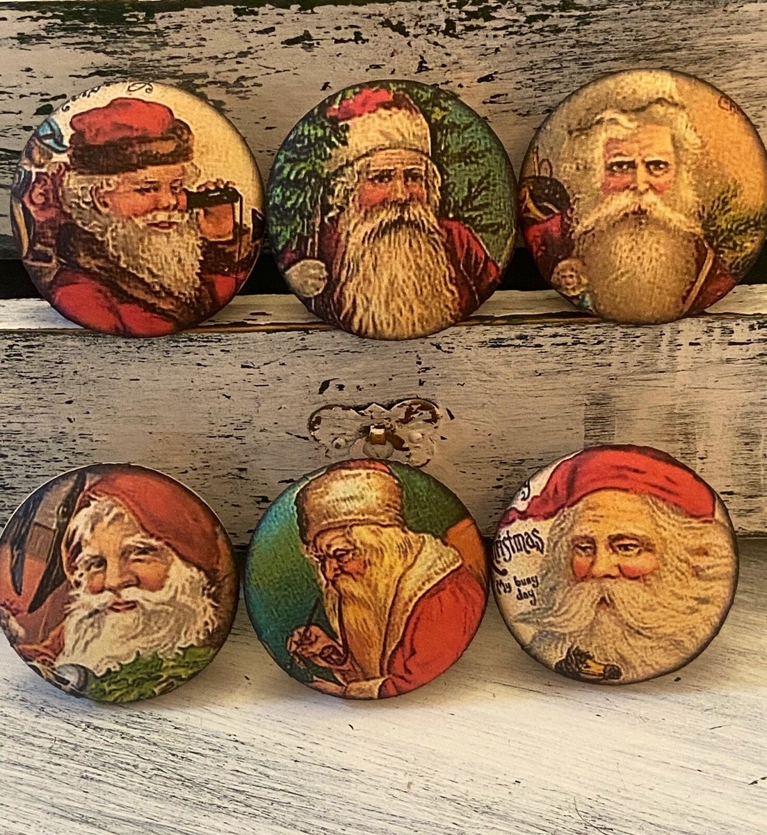 SANTA VINTAGE CHRISTMAS Cabinet Knobs Drawer Pulls Set of 6: OLD WORLD NOSTALGIC