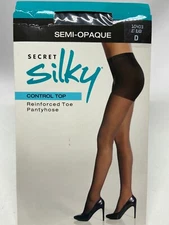 Secret Silky Control Top Pantyhose REINFORCED TOE SemiOpaque JETBLACK SZ D 10403