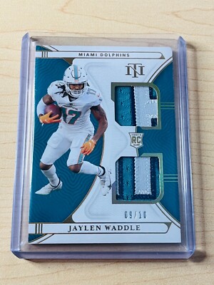 2021 Jaylen Waddle National Treasures Rookie RC Dual Patch Holo Gold 09/10 *TBM