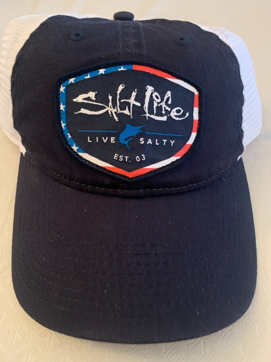 Salt Life Mens Amerishield Adjustable Trucker Hat Cap NAVY BLUE OSFM NWT