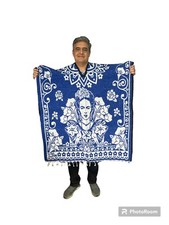 PONCHO MEXICANO XXL FRIDA KAHLO, HECHO EN MÉXICO, UNISEX, AJUSTE OVERSIZE, AZUL