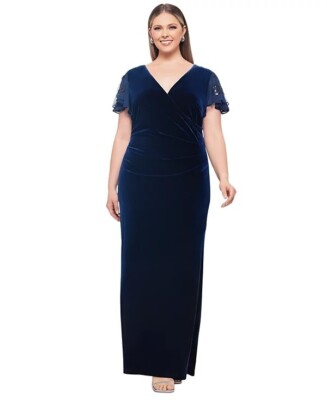 green emerald velvet dress Kiyona Long Formal Plus Size Velvet Wrap Dress