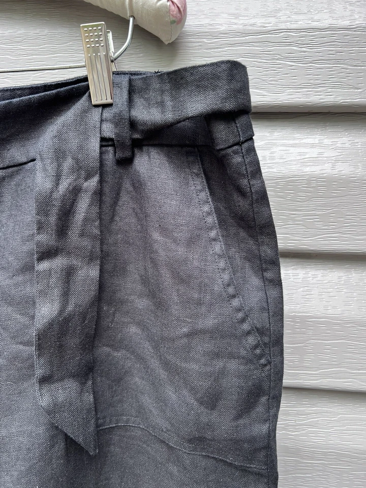 Nuevo con etiquetas Pantalones Talbots Mujer 16 Negro Pierna Ancha 100% Lino Corbata Cinturón Foto 4 de 4