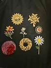 Vintage Costume Jewelry Lot Of 8 Brooches/Pins Unsigned Rhinestones Etc