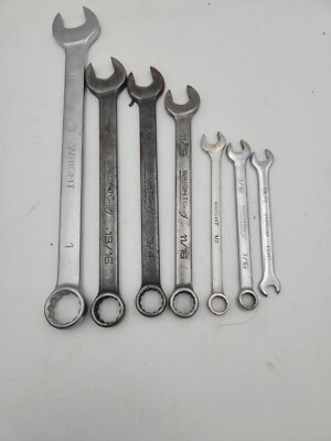 Vintage Wright Tools 7pc 12pt Combination Wrench 7/16,1/2,11/16,3/4,13/ 16 1 USA