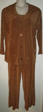 CACHE Occasion Wear PANTS SUIT M/L Top Pants Jacket 3pc COPPER SPARKLE Travel