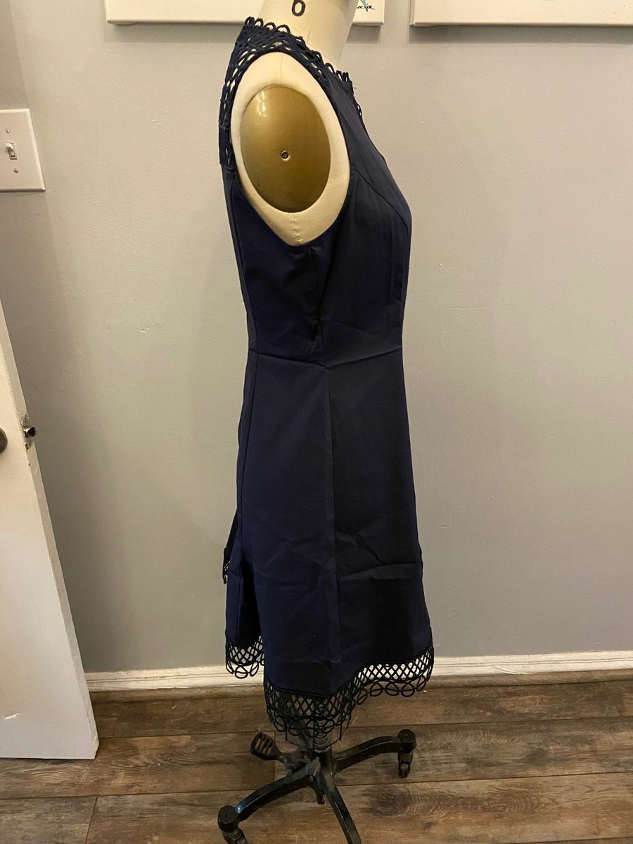 Elie Tahari Women's Sleeveless LOZ Lace Trim A-Line Dress Navy Blue Size US  4 | eBay