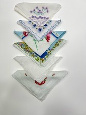 Vintage Colorful Floral Lot Of 6 Assorted Hanky Handkerchief Hankie Purple Blue