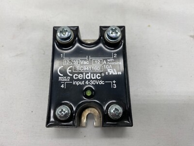 Celduc solid state relay SSR, SC941160 12 amp, 12-280vac output, 4-30vdc input