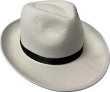 White Gangster Hat Adult Felt Fedora Black Hatband Mobster Mafia Capone Bugsy