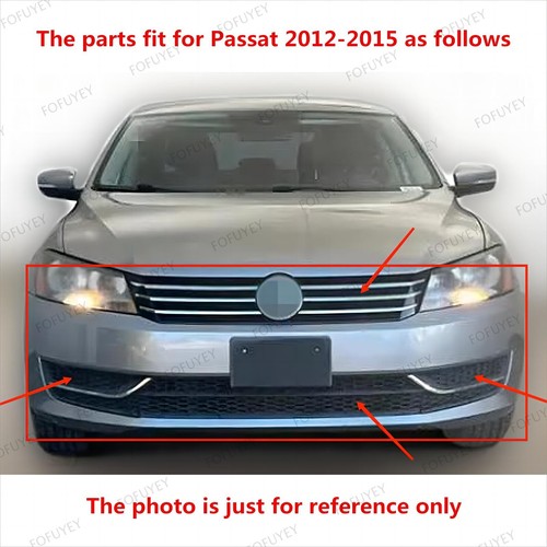 7PC For Passat 2012-2015 Upper Lower Chrome Grille Mesh Fog light lamp Covers - Picture 3 of 6