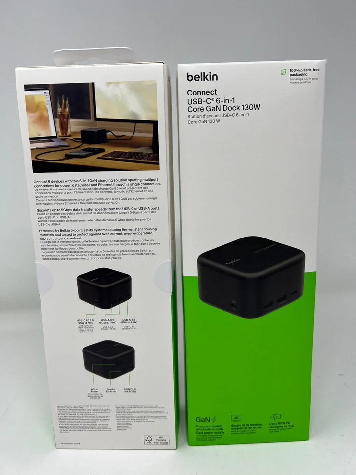 Base GaN Belkin Connect USB-C 6 en 1 Núcleo 130 W, Estación de Acoplamiento Multipuerto con 96 W Foto 4 de 4