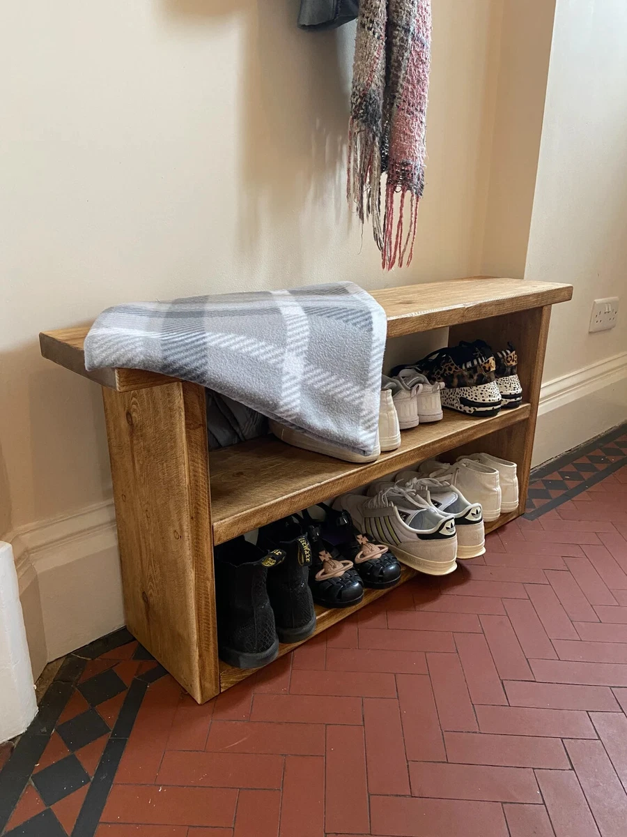 Rustic wood 2024 shoe bench