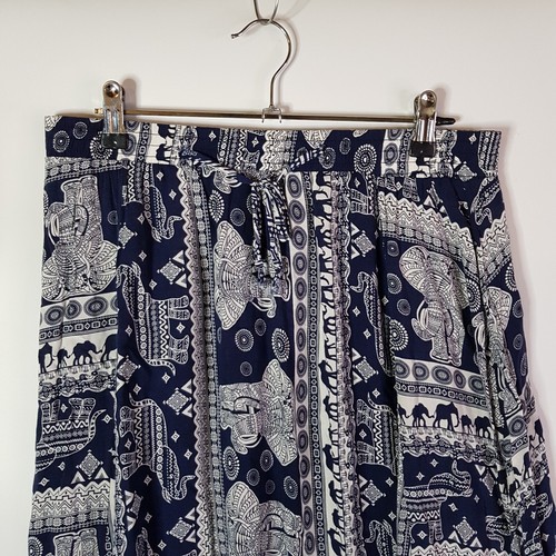 Chic Lady Thai Skirt Womens 14 Blue White Elephant Graphic Cotton Relaxed Fit - Picture 3 of 9