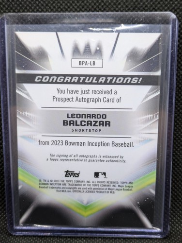 Leonardo Balcazar 2023 Bowman Inception Blue Auto Card /99 #BPA-LB - Picture 2 of 2