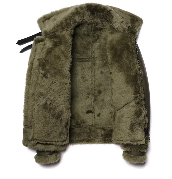 Nueva Chaqueta de Cuero Verde Gruesa Oveja Lana de Oveja Original Piel Ecológica Hombres Foto 3 de 4