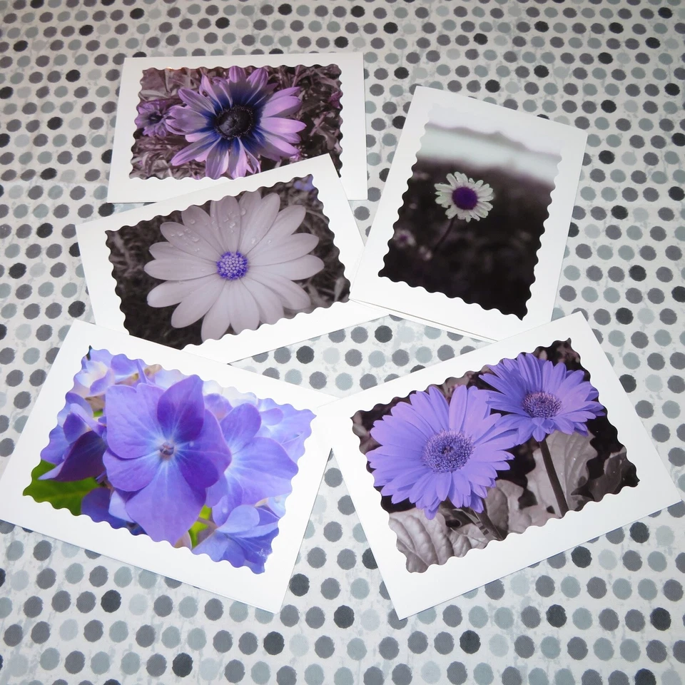 GET WELL SOON Purple Flower Photo Cards, 5X7 cards, Floral, set of 5 - Изображение 2 из 4