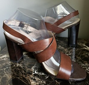 Woman’s Brown Soft Leather Strappy Sandals Block Heel By Franko Sarto 9 NWOB