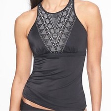Athleta - women  s Ibizza Geo Bra Cup Tankini X- back swimsuit blac white 34D/DD