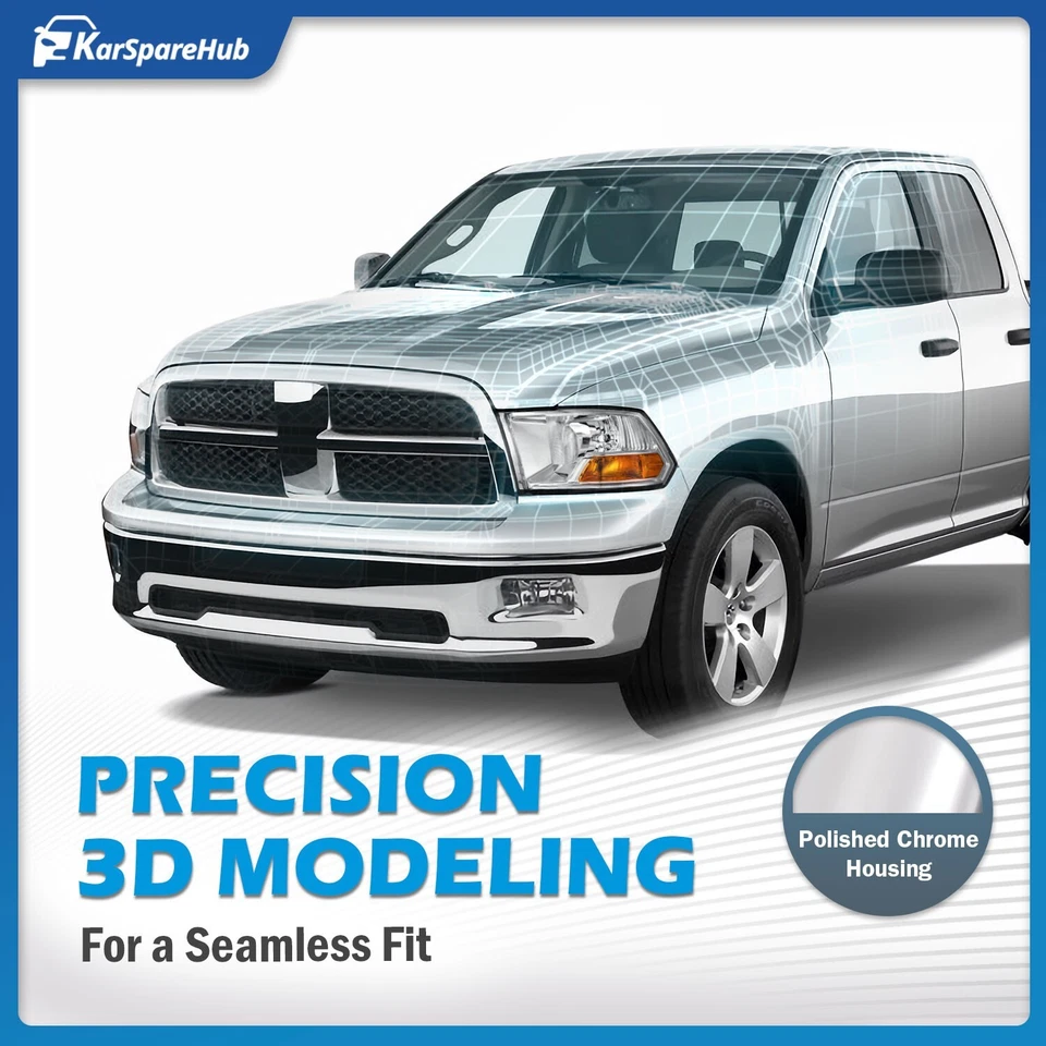 Pair Headlights For 2009-2012 Dodge Ram 1500 2500 3500 Chrome with Bulbs Foto 4 de 4