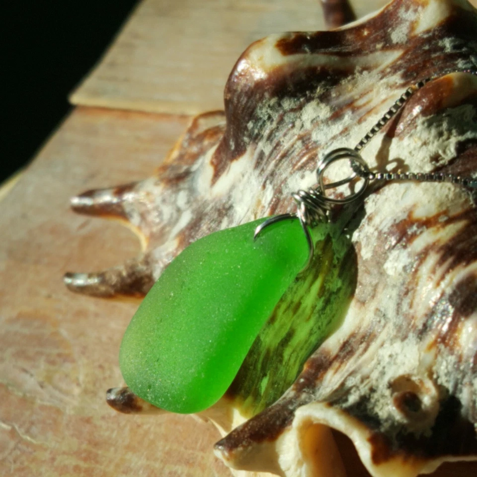 Collar de cristal de mar 925 cadena de caja de plata Aloha verde más brillante elegante Hawaii Foto 2 de 4