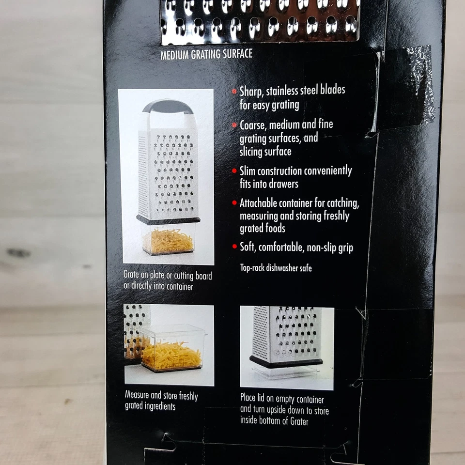 Rallador de caja OXO Good Grips con contenedor de captura rebanada gruesa fina mediana plateado negro Foto 4 de 4