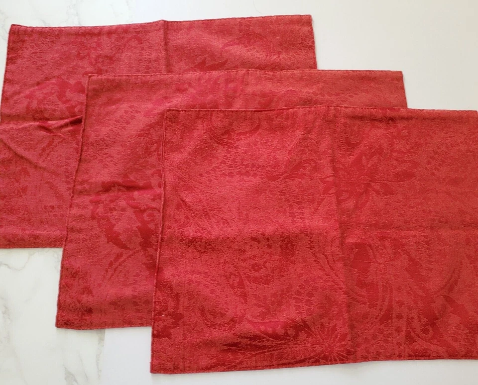 Threshold Set 3 Placemats w 2 Napkins Red Jacquard Botanic 13x17" Cotton Blend - Image 3 of 4