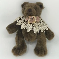 Once Upon a Time Plush Brown Bear with Crocheted Poncho and Flowers Linda M Rick