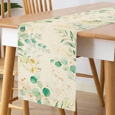 Eucalyptus Leaves Spring Table Runner, Summer Seasonal Anniversary Holiday 
