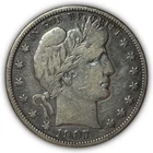 1907-D Barber Half Dollar Very Fine VF Coin, Lightly Cleaned #27317