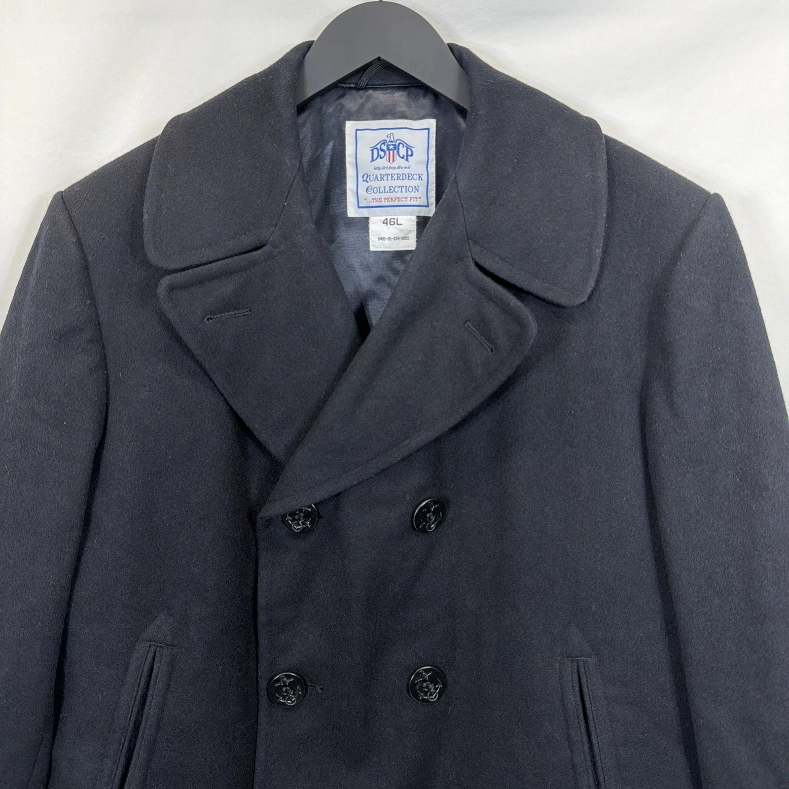 US Navy Issued Peacoat Military Authentic DSCP Thick Wool Men 46 L Black USN image 2