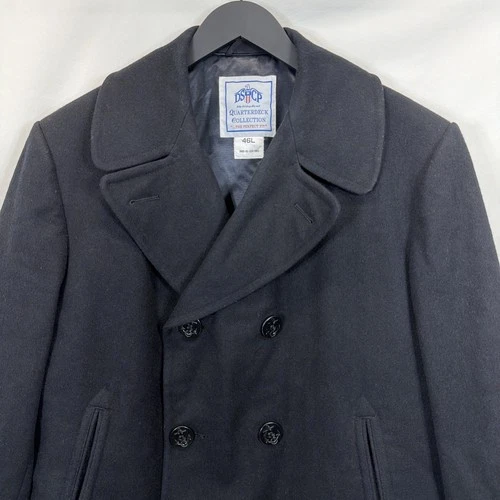 US Navy Issued Peacoat Military Authentic DSCP Thick Wool Men 46 L Black USN image 2