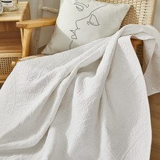 White Quilt Throw Blanket Cotton Throw Blanket for Bed Couch Day Bed Cover So...