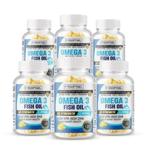 Omega 3 Fish Oil Softgels 3x Strength 2400mg EPA & DHA Highest Potency 6 Bottle