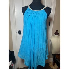 Nouveau Monde Blue Textured Halter Neck Dress with Rope Trim Size S