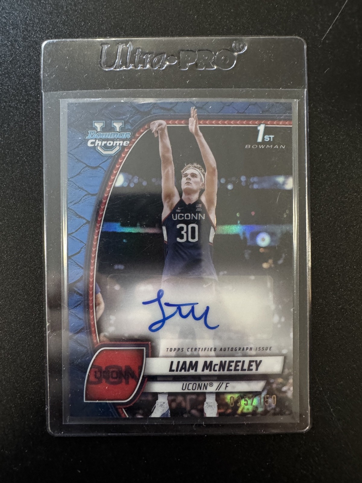 2024-25 Bowman University Chrome Liam McNeeley Blue Reptilian 1st Auto /150
