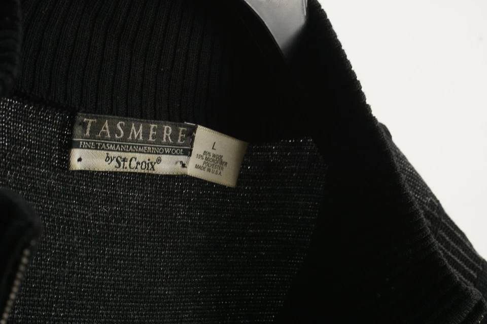 Vintage St. Croix Tasmhere Tasmanian Wool Men's Large Black Gray 1/2 Zip Sweater - Image 4 of 4