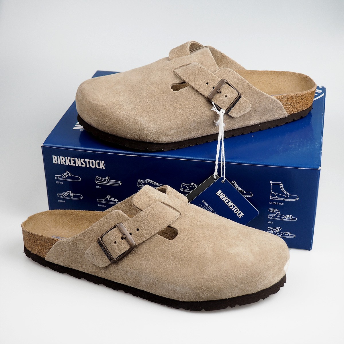 Women's Birkenstock Boston Soft Footbed Narrow Suede Clog - Taupe