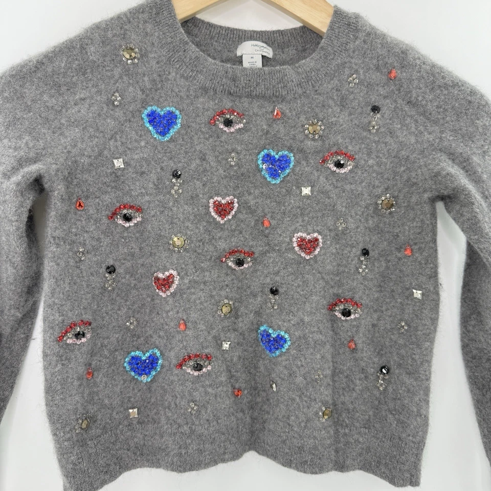 Halogen Kids (Women's) Cashmere Beaded Gray Sweater Sz M See Description Shrunk - Image 3 of 4