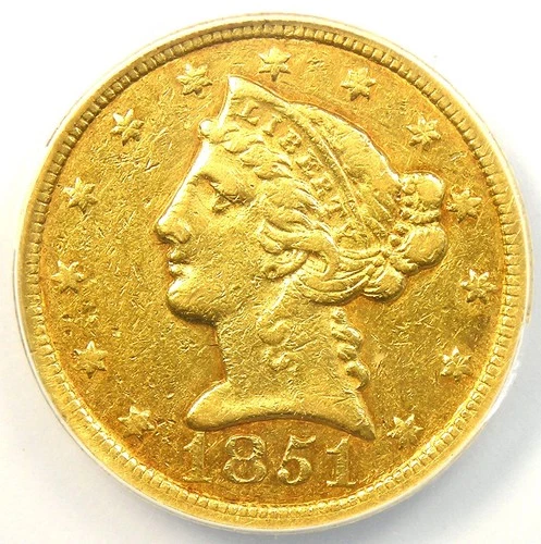 1851-C Liberty Gold Half Eagle $5 - ANACS XF40 Detail - Rare Charlotte Gold Coin